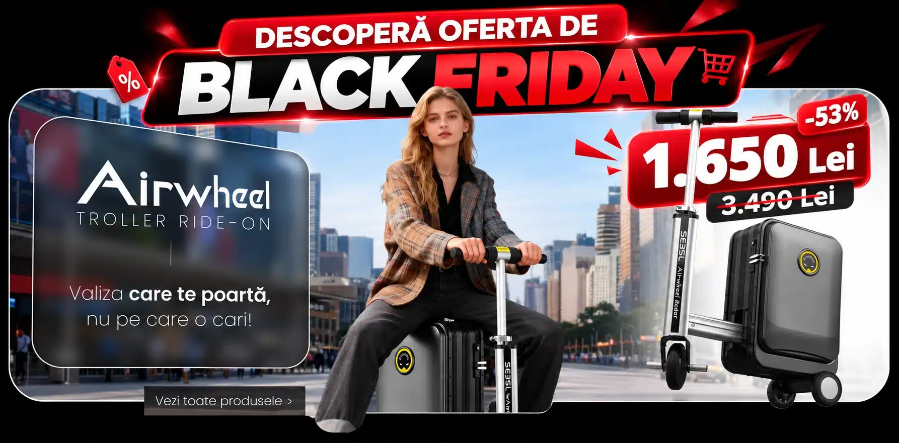 Black Friday Airwheel: valiza SE3S Light la 1.650 lei