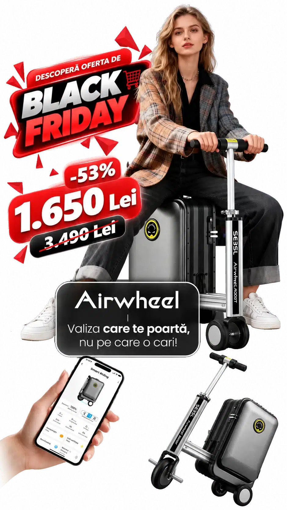 Black Friday Airwheel: valiza SE3S Light la 1.650 lei